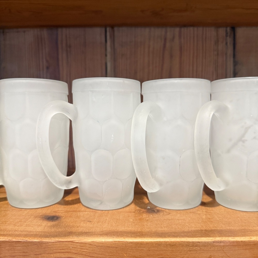 Set/4 Frosted Indiana Vintage Dimpled Glass‎ Beer Steins Satin Finish Barware